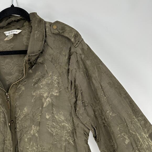 Bianca Nygard Olive Green Subtle Floral Pattern Drawstring Hem Bomber Jacket Med - Picture 6 of 8